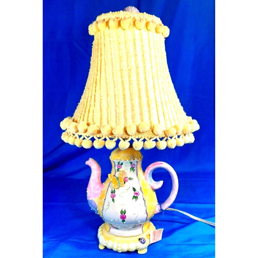 Vtg $495 Genie Whimsical Floral 20" Teapot Tea Party Princess Girl Bedroom Lamp - Picture 2 of 9
